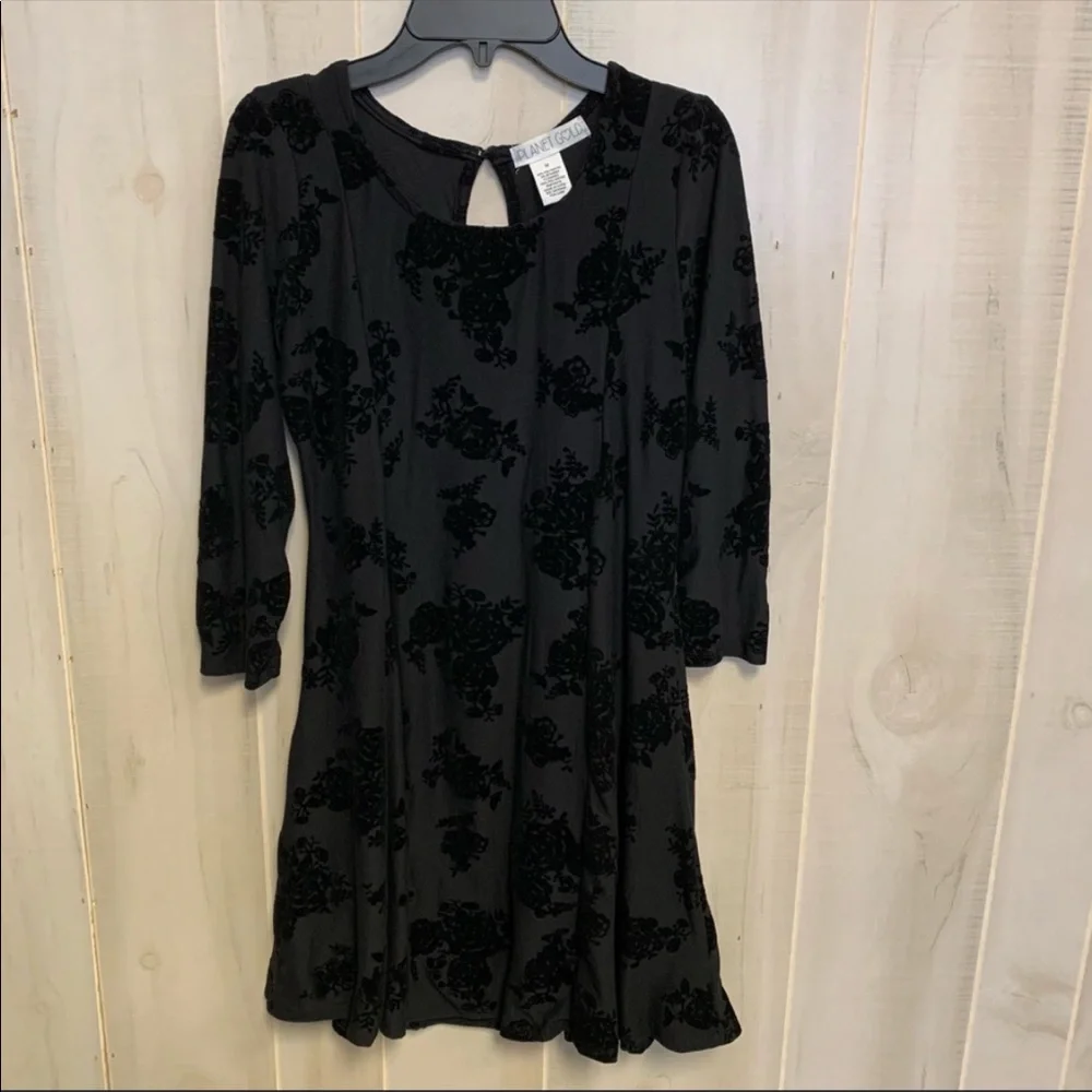Planet Gold Size Medium Black Flocked Fit & Flare Velvet Dress